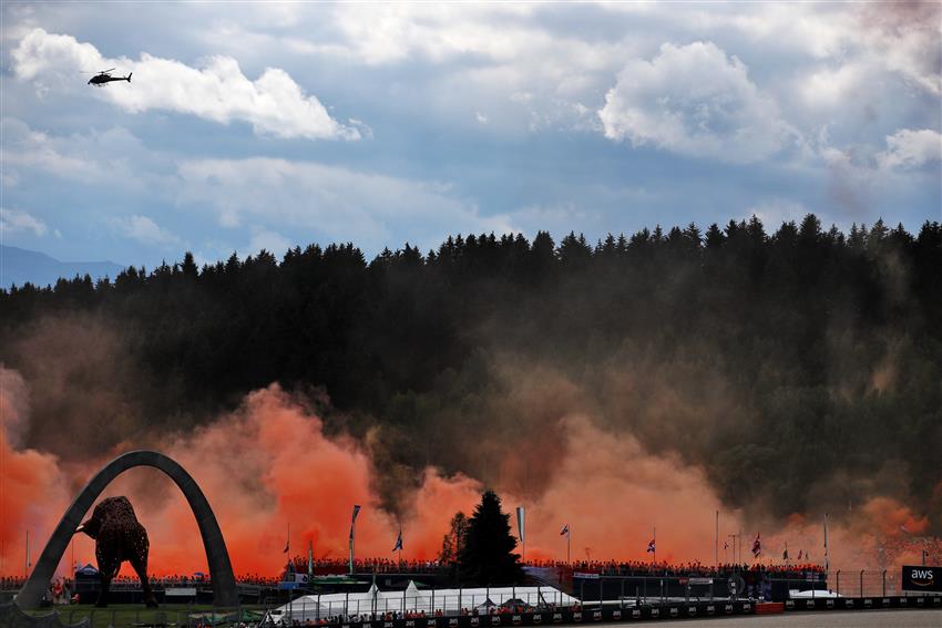 Red Bull statue and  smoke